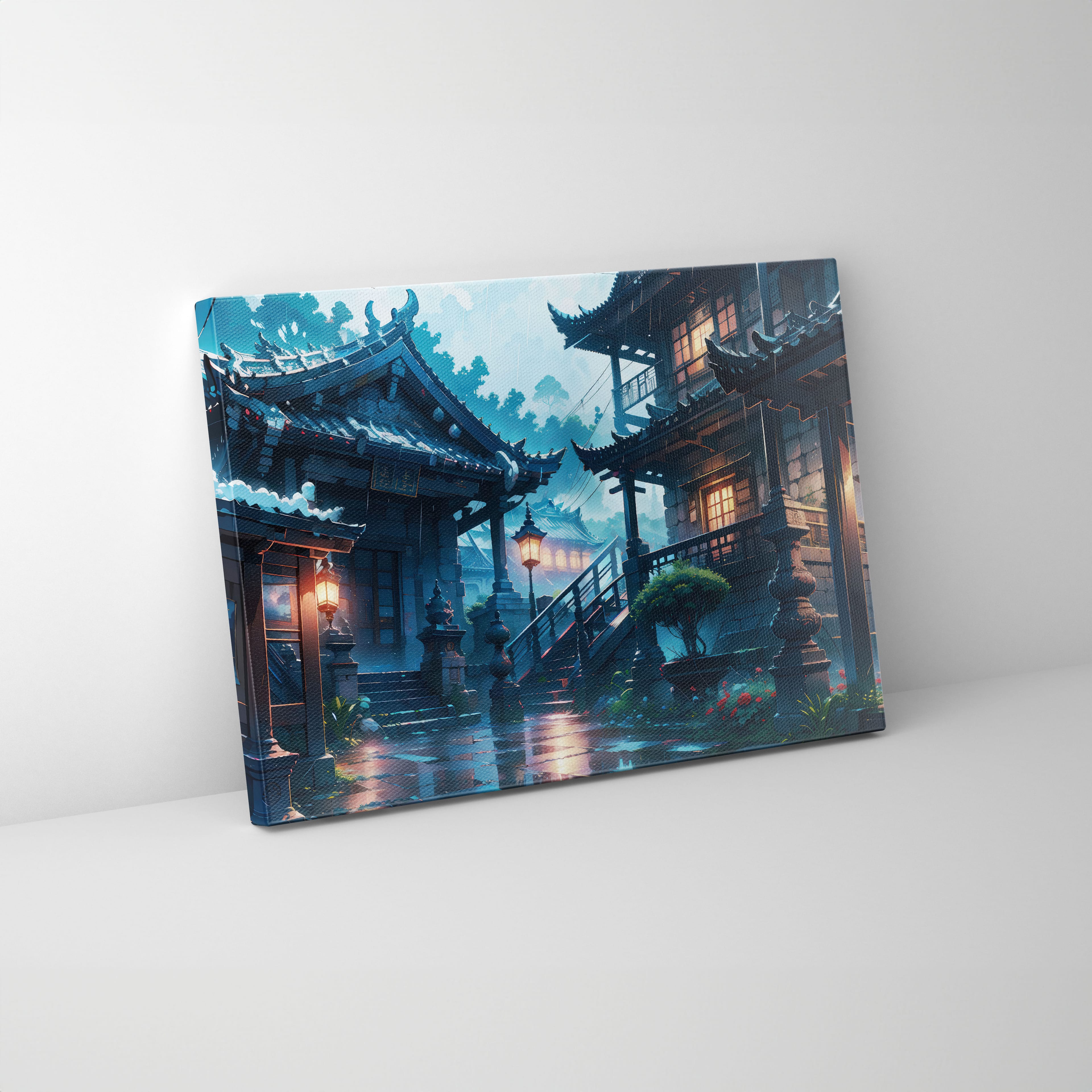 Japon Evi Dijital Sanat Kanvas Tablo